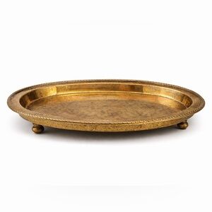 Vintage Maitland-Smith Footed Brass Oval Tray Hollywood Regency Vanity Stamped